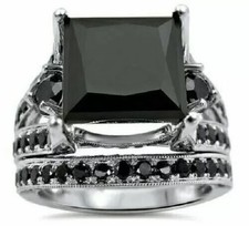 2.5Ct Princess Lab-Created Black Diamond Wedding Ring Set 14K White Gold Over