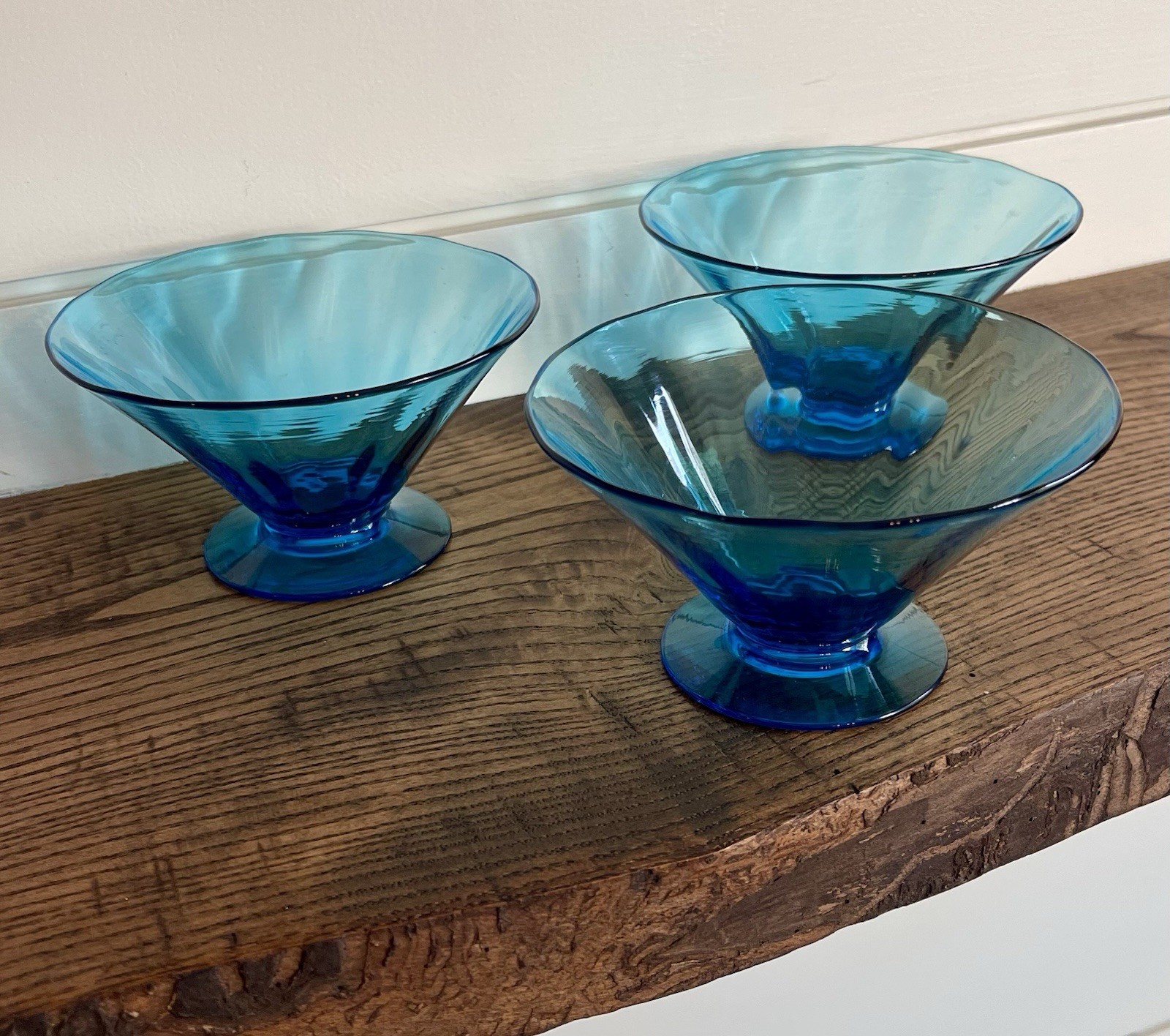 Steuben-Six Carder Era Shape #5154 Celeste Blue Optic Rib Sherbet Bowls-Signed