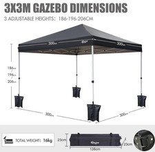 3Mx3M Pop Up Gazebo Marquee Canopy Waterproof Outdoor Garden Wedding Party 