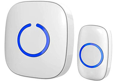 Timbre inalámbrico 1000ft con 52 tonos, volumen ajustable y luz LED IP55. Blanco