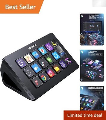 Customizable Stream Controller with 15 LCD Keys for Gaming & Content Creation