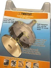 TWISTCUT TUNGSTEN CARBIDE TIP 2 1/2" HOLE CUTTER FITS 1/2",3/8" CHUCK