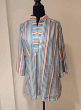 Vintage 1970s Teddi California Rainbow Stripe Split Neck Collared Shirt XL