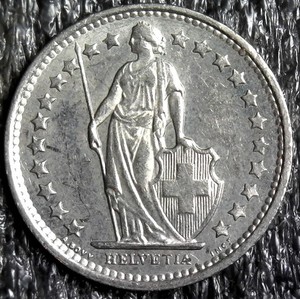 1975 Swiss 1/2 Franc Foreign World Coin KM#23a.1 (z1255)
