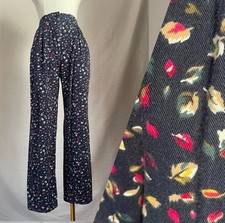 Navy Blue Pleated Pants Vintage Fall leaves autumn Cottagecore High-waisted Vtg