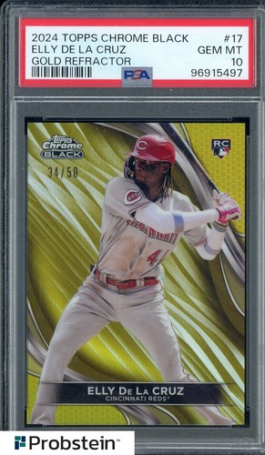 2024 Topps Chrome Black Gold Refractor Elly De La Cruz RC Rookie 34/50 PSA 10