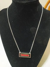 1977 Sarah Coventry Country Square Necklace Silvertone Red Black Enamel 0017 A2