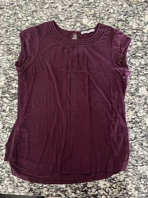 Daniel Rainn Brinn Scoop Neck Knit Top Womens Large Plum Pleated Keyhole Back