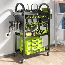 KAFAHOM Power Tool Organizer Cart with Charging Black-with 