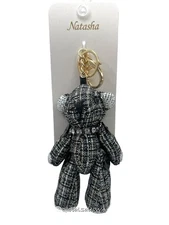 Natasha Rhinestones Quilted Bejeweled Glamour Teddy Bear Bag Charm Key Chain