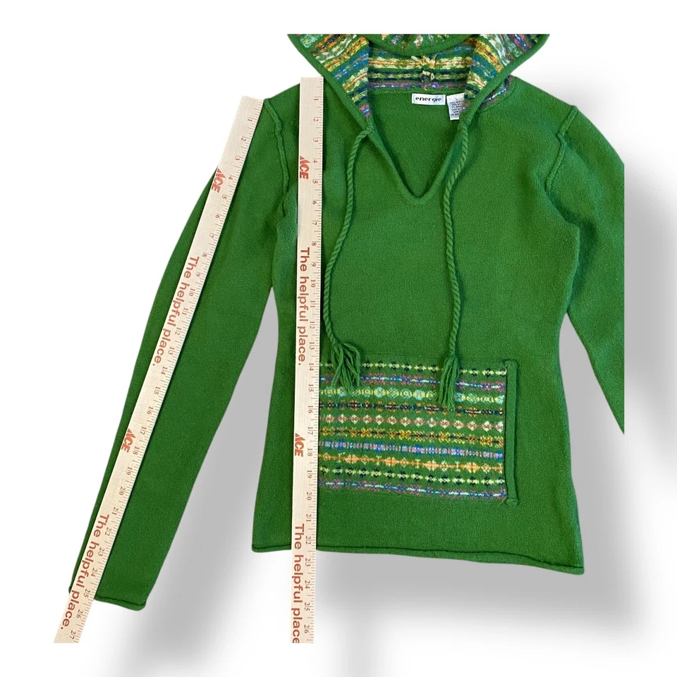 Energie винтажный богемное с капюшоном свитер подростков размер L зеленый многоцветный хиппи - Изображение 3 из 4