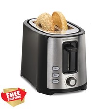 Hamilton Beach 2 Slice Toaster Wide Slot Bagel Defrost Black SS