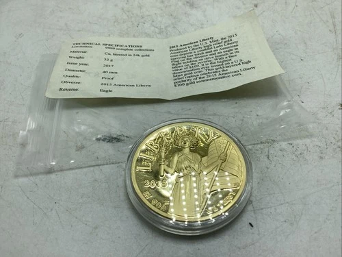 2015 U. S. Mint American Liberty High Relief Coin 24k Gold Layered