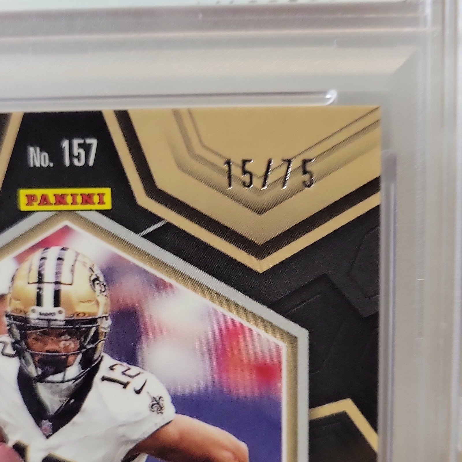 Panini 2024 Mosaic Chris Olave Blue No Huddle #157 PSA 9 /15 Saints POP 1 view 3