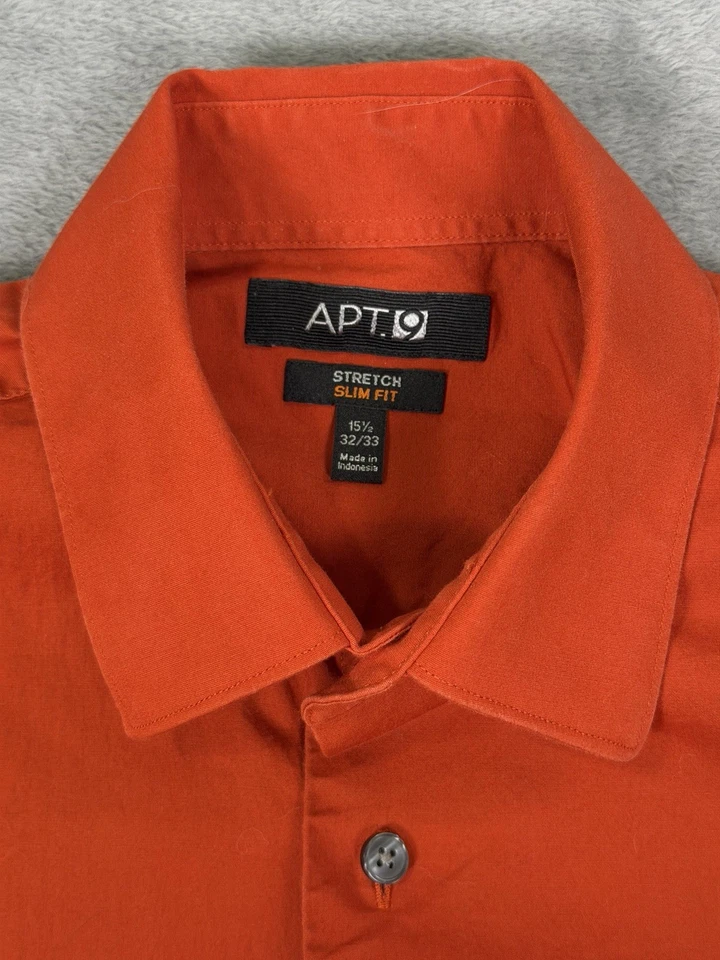 Camisa de Vestir Apt 9 Para Hombre Mediana Naranja 15.5 32/33 Elastizada Ajustada Informal Abotonada Foto 3 de 4