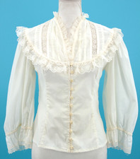 VTG Womens 70s Ivory Gunne Sax Lace Trim Button Up Blouse XS/S 1970s Gunnies Top