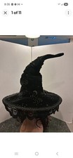 Witch Hat Black Velvet Moon Stars Design Lace Trim NWT