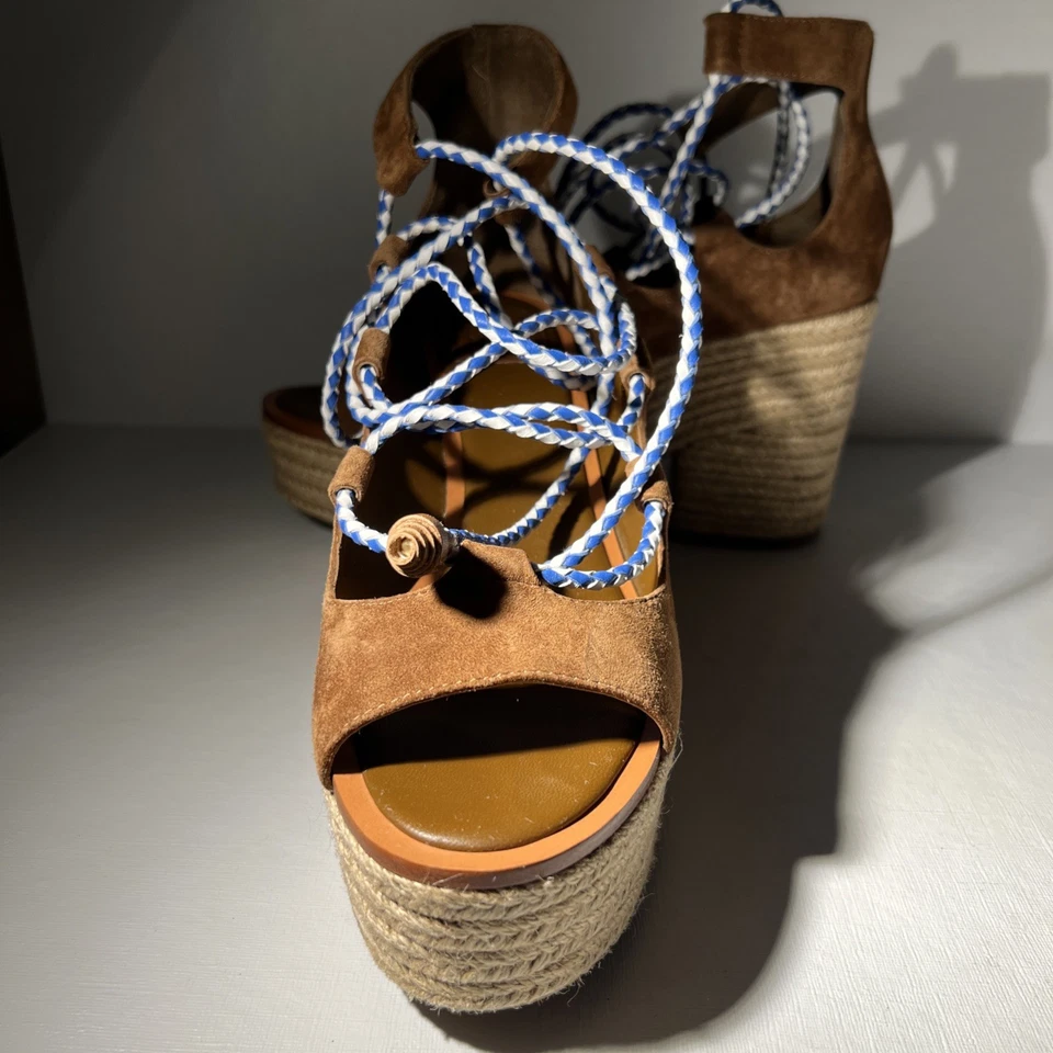 Sandalias de plataforma Tory Burch Positano marrón gamuza con cordones 7,5 Foto 2 de 4