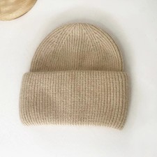 100% Pure Cashmere Dual-Layer Beanie for Women, Winter Thick Soft Warm Women's