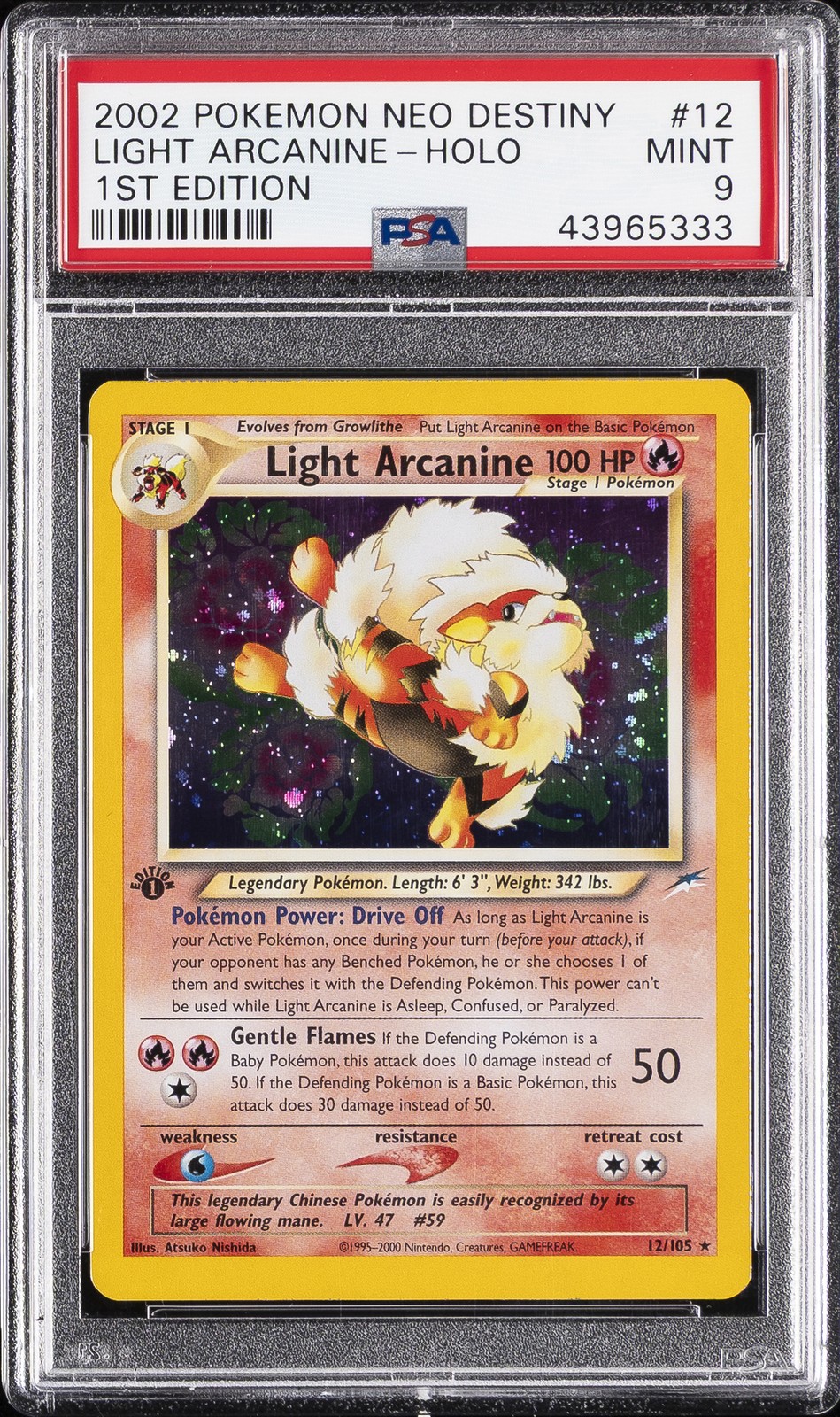 2002 POKEMON NEO DESTINY 1ST EDITION #12 LIGHT ARCANINE-HOLO PSA 9