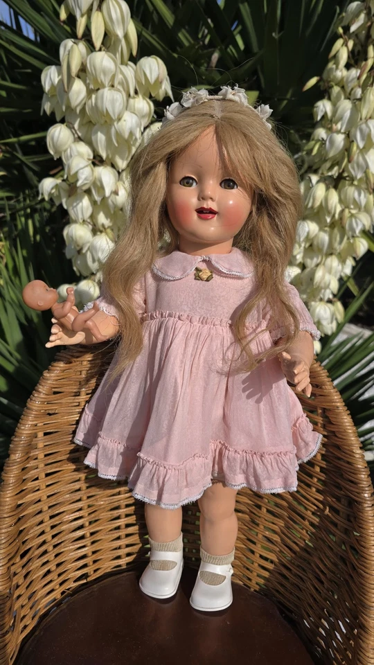 Boneca Raynal Vintage Colecionável Rara Francesa Rhodoid 1945 19 polegadas (48cm) - Imagem 3 de 4