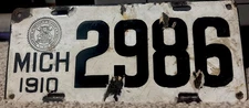 1910 Michigan License Plate First Issue Four Digits Original Paint