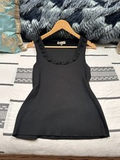 Auth. Celine Cotton Black Tank Top with Ruffl...