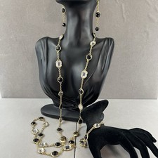 3-pc Parure Set Gold Tone Faceted Bead Station Necklace, Bracelet, Earrings Used