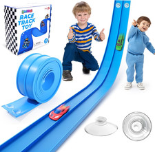 Flexible Race Track Toys for Kids: 15 Ft Flex Race Car Ramp Track with Suction C