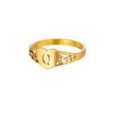 Fashion Hollow Initial Letter Heart Rings For Women Gold Color size 6-8