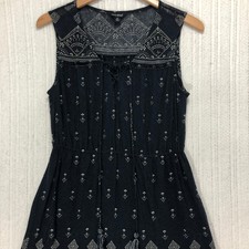 Lucky Brand Womens Dress Medium Navy Sleeveless Printed Lace Up Casual