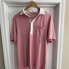 Criquet Red/White Striped Polo Shirt Men s L Short Sleeve Collared Button