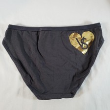 Victoria's Secret Picot Band Bikini Small Dark Gray Gold Heart Cotton Blend