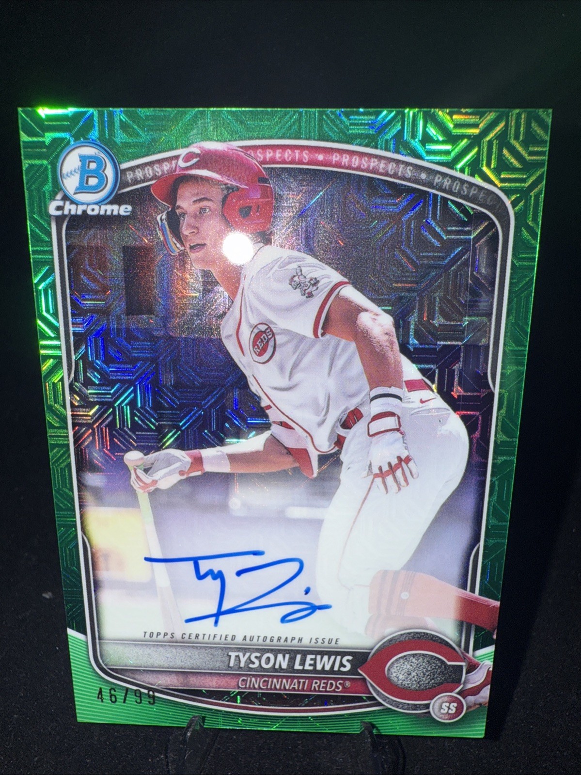 2025 Bowman Chrome Tyson Lewis Green Mojo Auto /99  #BMA-TLE Reds Prospect /99