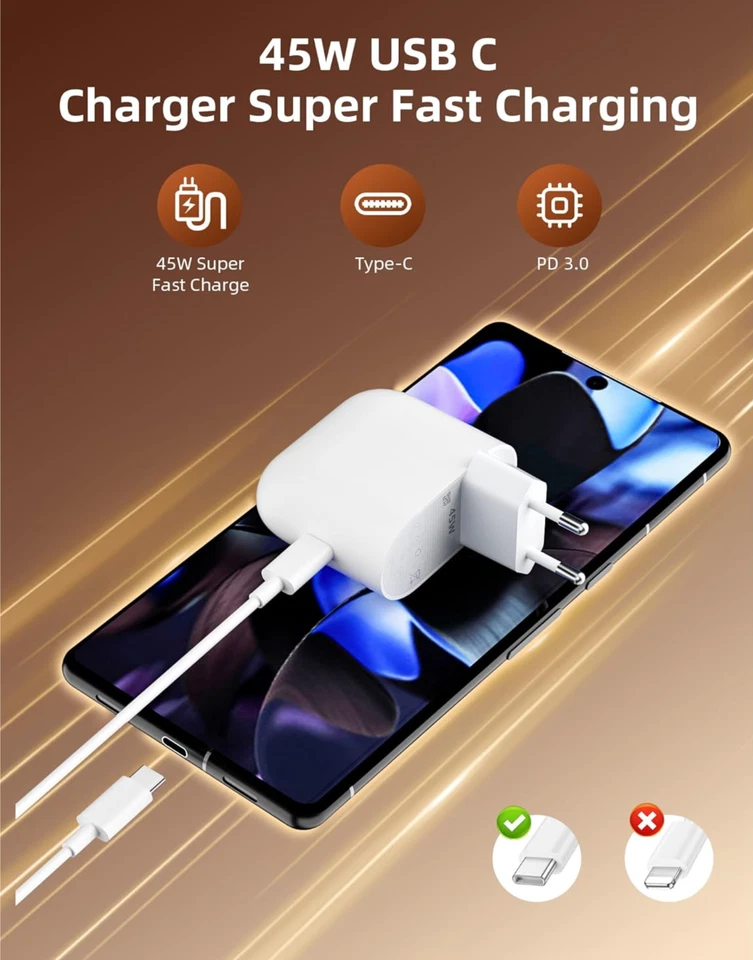 CARICA BATTERIA per GOOGLE 45W USB TYPE C PIXEL BIANCO CARICATORE PARI ORIGINALE - Immagine 3 di 4