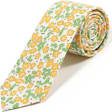 Mens Floral Tie  Cotton Printed Skinny Necktie for Wedding  Spring  Summer