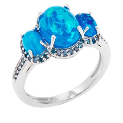 Colleen Lopez Sterling Silver Opal & Diamond 3-Stone Ring, Size 7