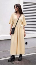Cream V Neck Maxi Dress Womens Oversized Loose Minimalist