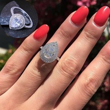Women White Gorgeous Ring Silver 925 Wedding Size6-10 Sapphire Jewelry Pear Cut