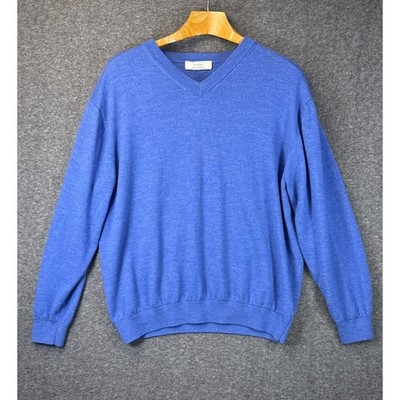 Turnbury V-Neck Sweater Mens L Blue Preppy Luxury Extra Fine Merino Wool Yacht