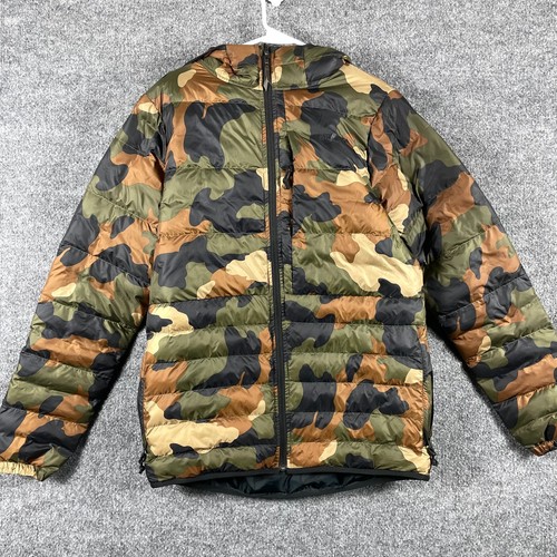 Armada Jacket Mens Medium Brown Green Camo Full Zip Puffer Ski Hooded Insulated