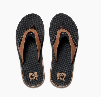 Reef Fanning Claquettes Pour Hommes Noires Et Brunes NEUVES - Photo 1/4