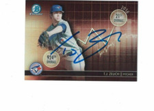 T.J. ZEUCH SIGNED IP BOWMAN CHROME #DD-TZ 2016 TORONTO BLUE JAYS AUTO