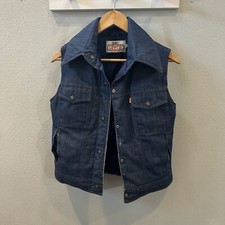 Vintage Ski Levi's Denim Goose Down Vest Orange Tab Jacket Button 9/10