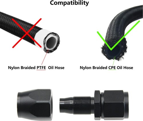 10AN Straight End Swivel Fitting Adapter Fits Braided CPE Fuel Hose Black 4Pcs - Picture 4 of 10