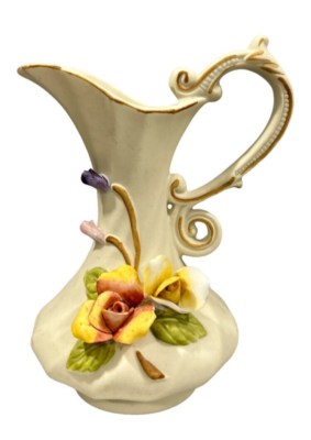 Vintage 5” Nuova Capodimonte Ceramic Flower Pitcher Italy - Art