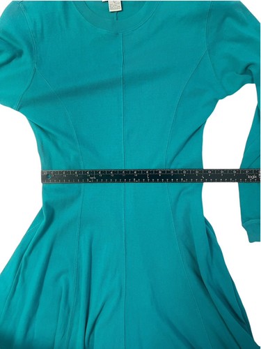 Vtg Midi Dress Teal Sz L Runs Med Full Skirt Knit Modest Deanna Troi Cosplay 90s - Picture 10 of 12
