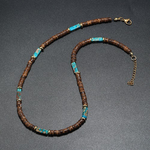 Collar con cuentas de cáscara de coco geométrico tribal étnico bohemia para hombre joyería - Imagen 10 de 115