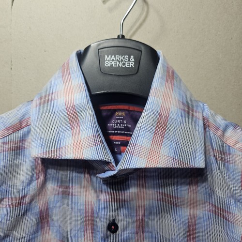 HAWES & CURTIS YORK STRIPED SHIRT Pink / Blue LONG SLEEVES SIZE L PIT PIT 58CM - 第 5/9 張圖片