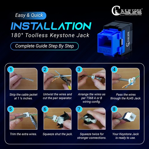 Cat6 Keystone Jack RJ45 Stecker Punch Down Ethernet Kabel Stecker blau 10X - Bild 8 von 40